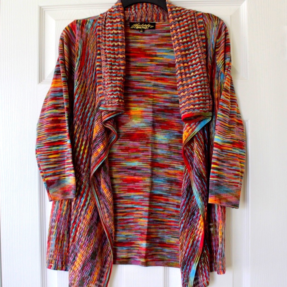 Absolutely Famous Rainbow Drape 3/4 Sleeve Sweater